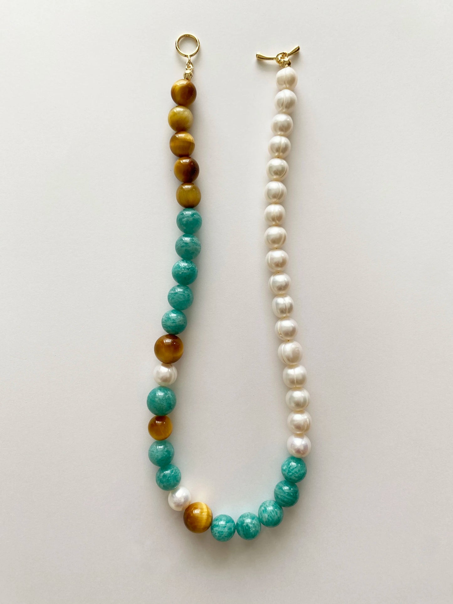 5A Amazonite, Tiger Eye & Baroque Pearl Necklace – Asteroid Series: Yellow & Blue | HOTSHELLOW Stone Bookstore