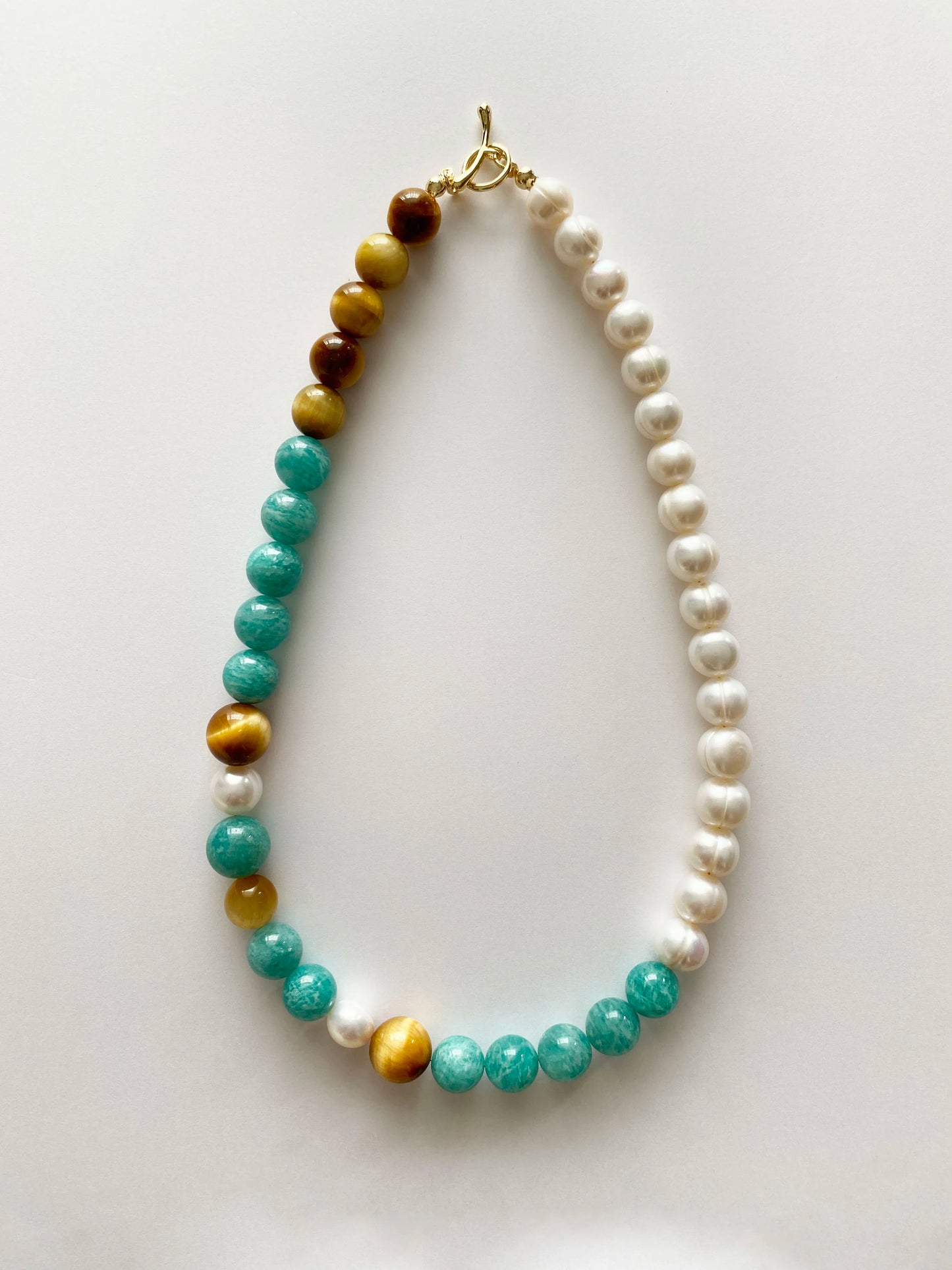 5A Amazonite, Tiger Eye & Baroque Pearl Necklace – Asteroid Series: Yellow & Blue | HOTSHELLOW Stone Bookstore