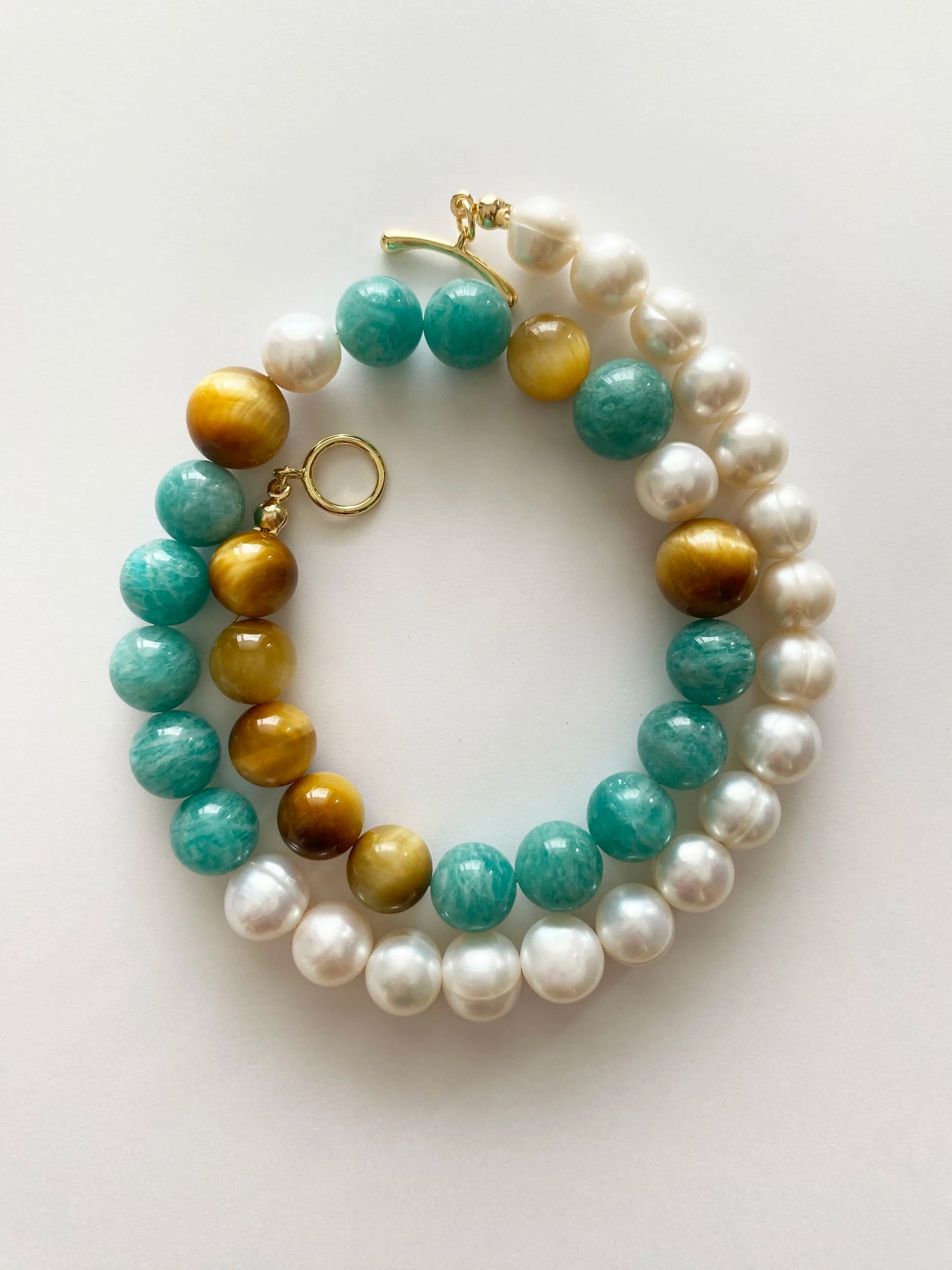5A Amazonite, Tiger Eye & Baroque Pearl Necklace – Asteroid Series: Yellow & Blue | HOTSHELLOW Stone Bookstore