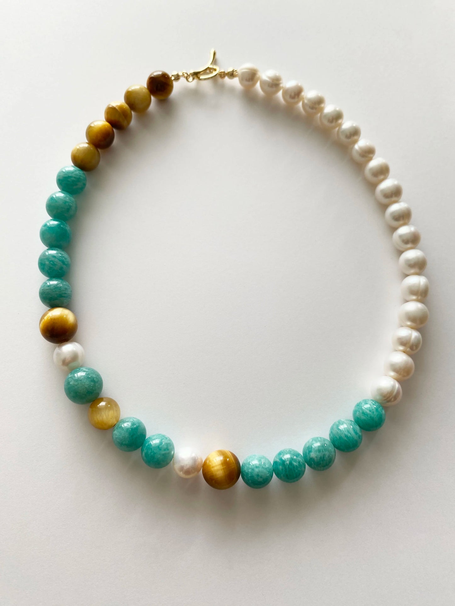 5A Amazonite, Tiger Eye & Baroque Pearl Necklace – Asteroid Series: Yellow & Blue | HOTSHELLOW Stone Bookstore