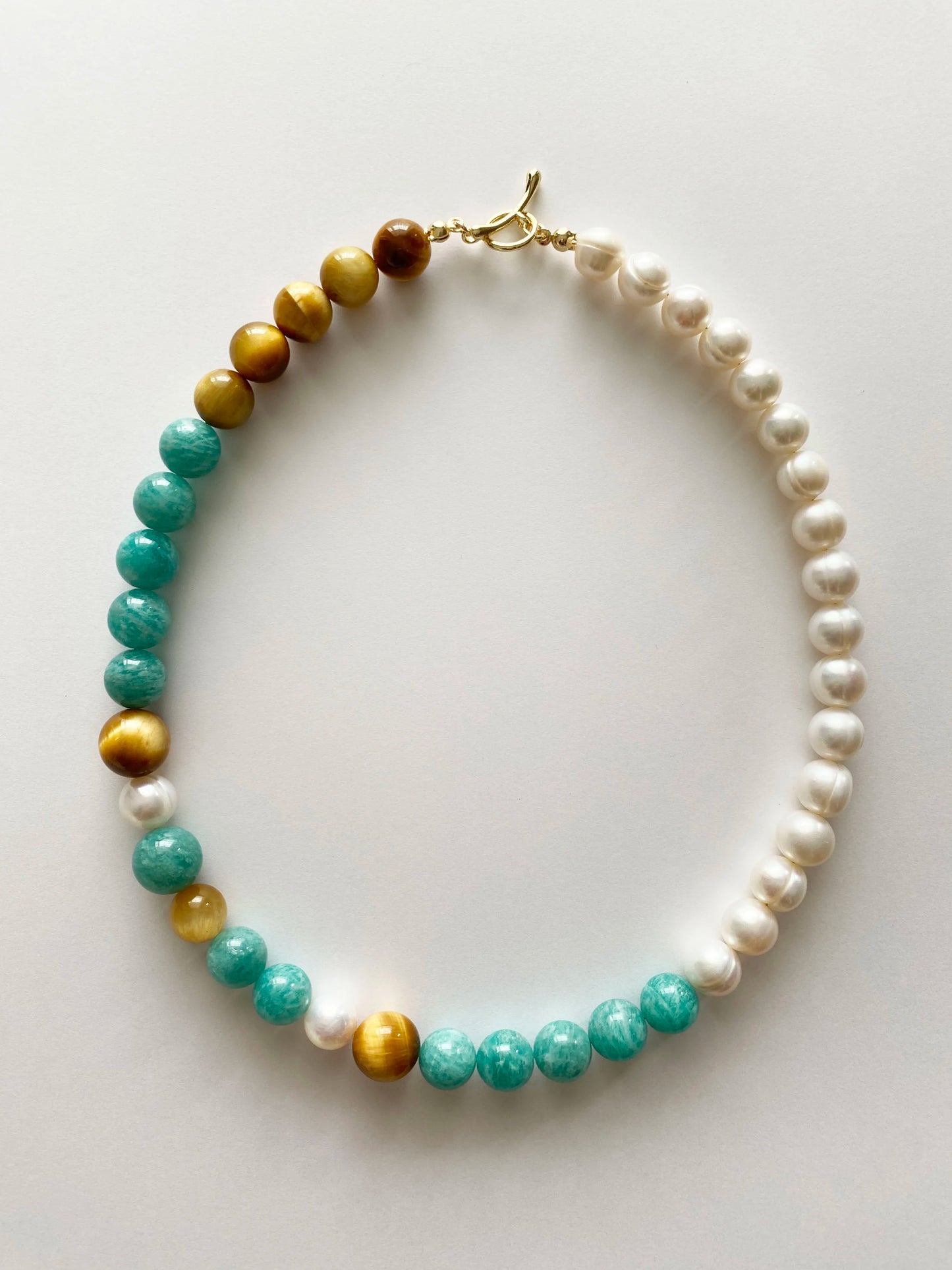 5A Amazonite, Tiger Eye & Baroque Pearl Necklace – Asteroid Series: Yellow & Blue | HOTSHELLOW Stone Bookstore