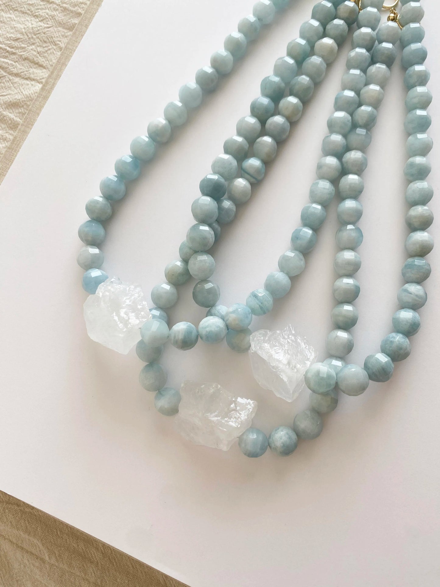 5A Aquamarine & Raw Clear Quartz Necklace – Summer Sky Edition | HOTSHELLOW Stone Bookstore