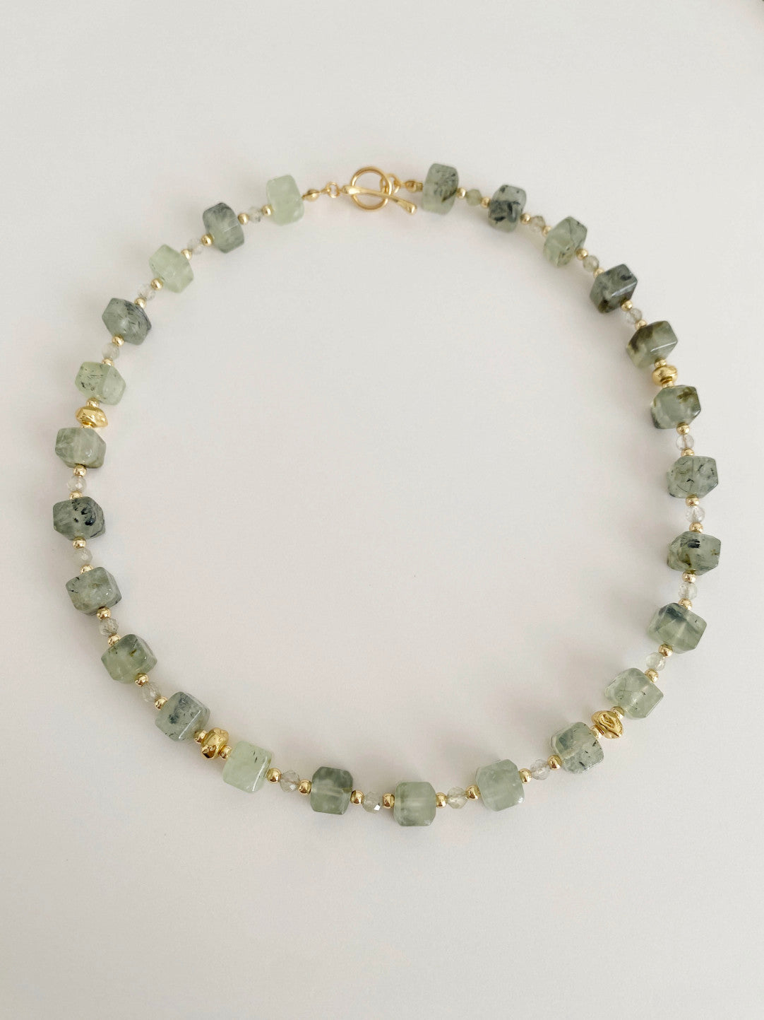 Handcrafted Natural Prehnite Gold Plated Necklace-HOTSHELLOW-P3