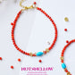 Blazing Ember Southern Red Agate Bracelet/ Necklace with Turquoise Charm