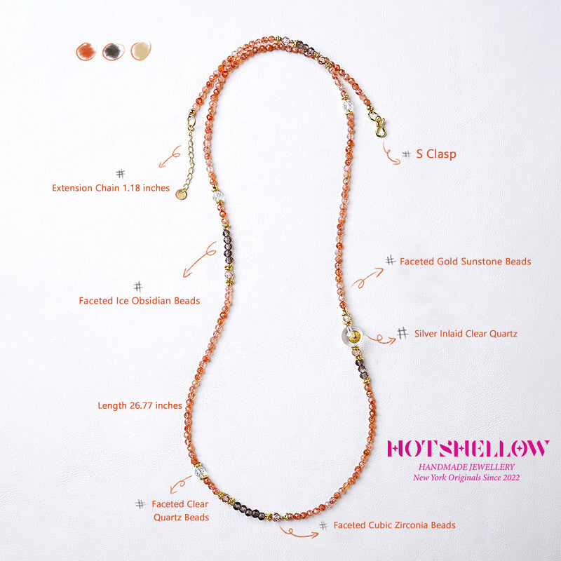 Amber Dawn Natural Sunstone_Obsidian Crystal Necklace-HOTSHELLOW-P3