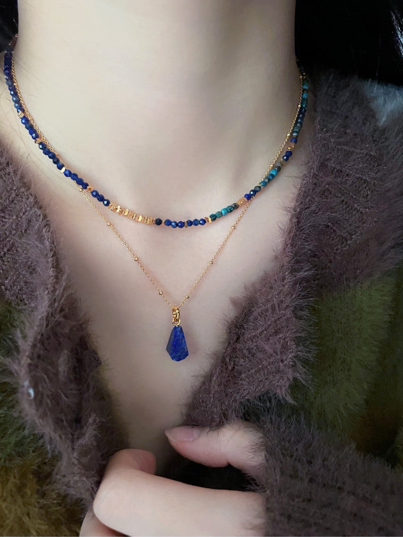 Azure Glow: Lapis Lazuli Double-Layer Necklace