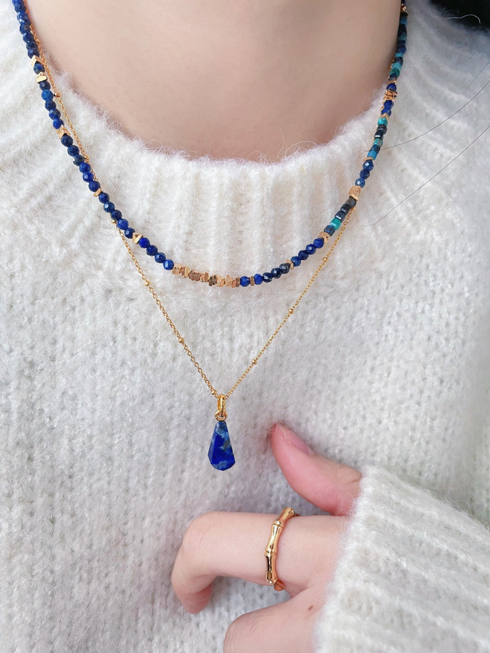 Azure Glow: Lapis Lazuli Double-Layer Necklace