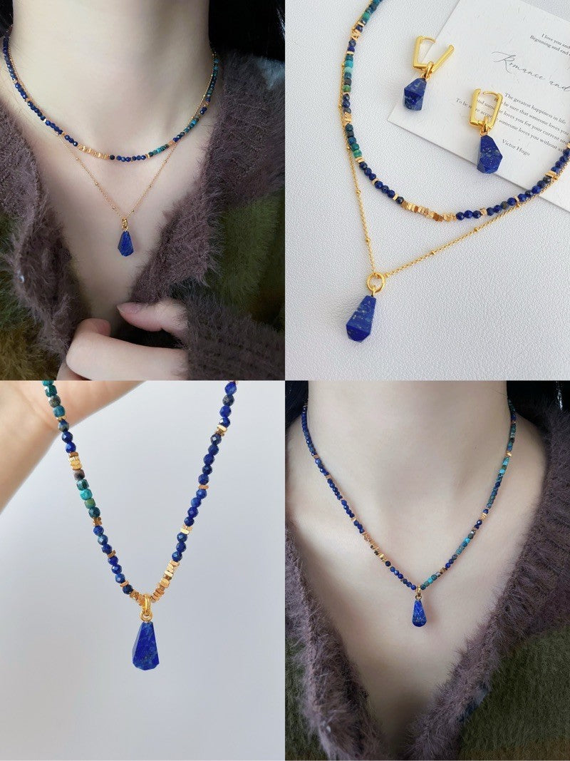 Azure Glow: Lapis Lazuli Double-Layer Necklace