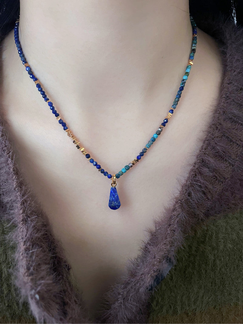 Azure Glow: Lapis Lazuli Double-Layer Necklace