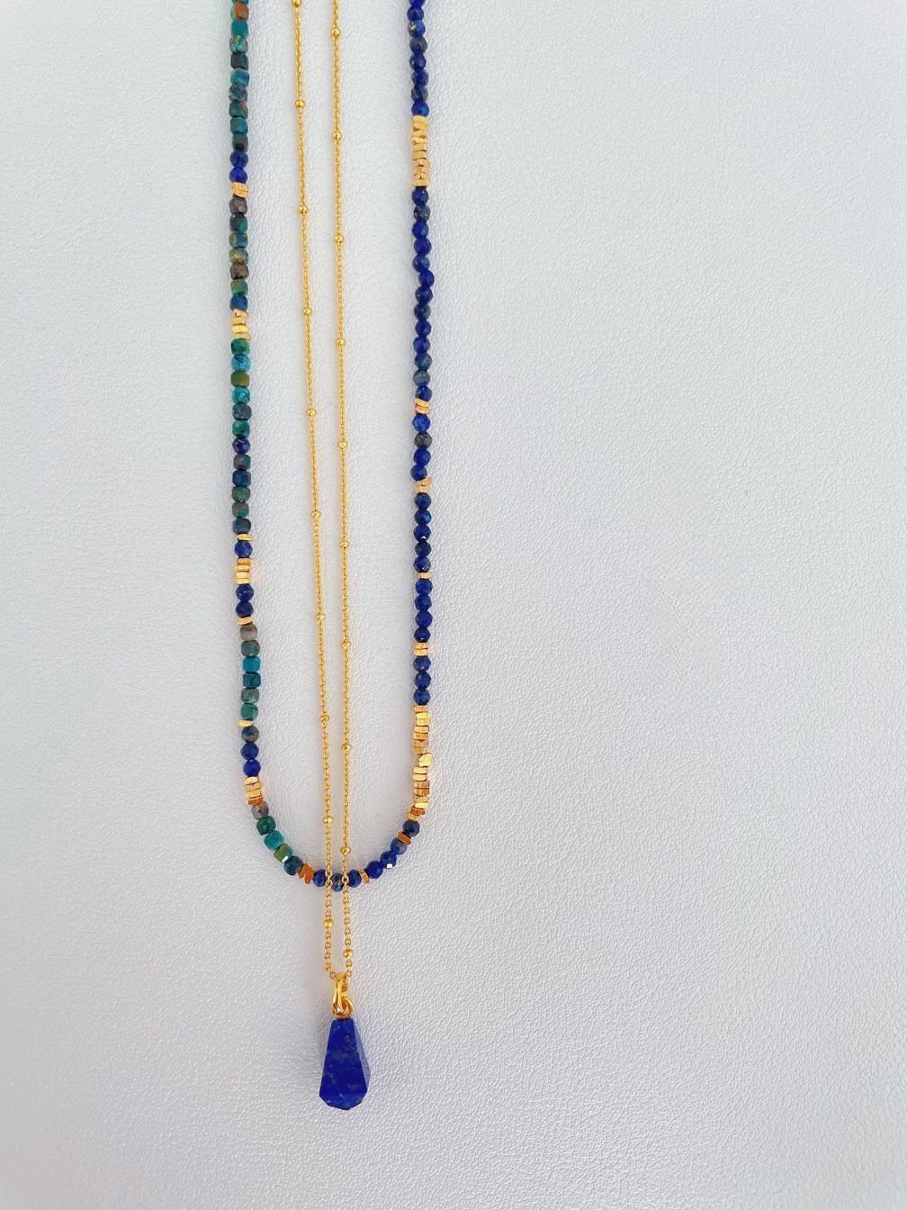 Azure Glow: Lapis Lazuli Double-Layer Necklace