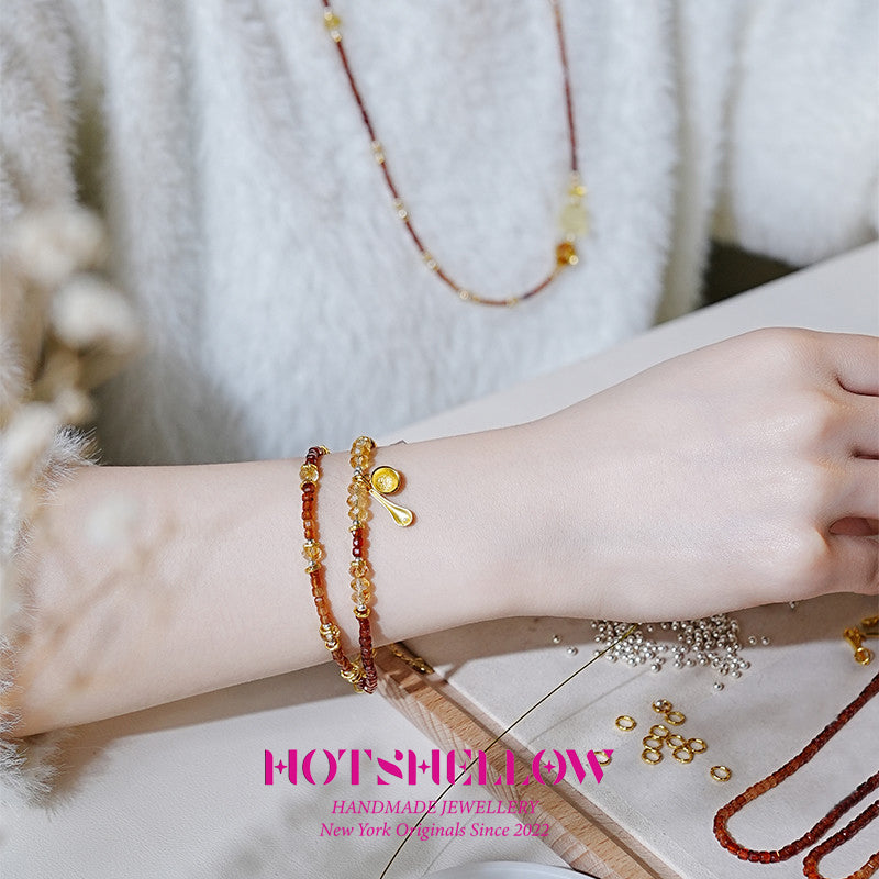 Citrine & Spessartite Garnet Dual Strand Bracelet