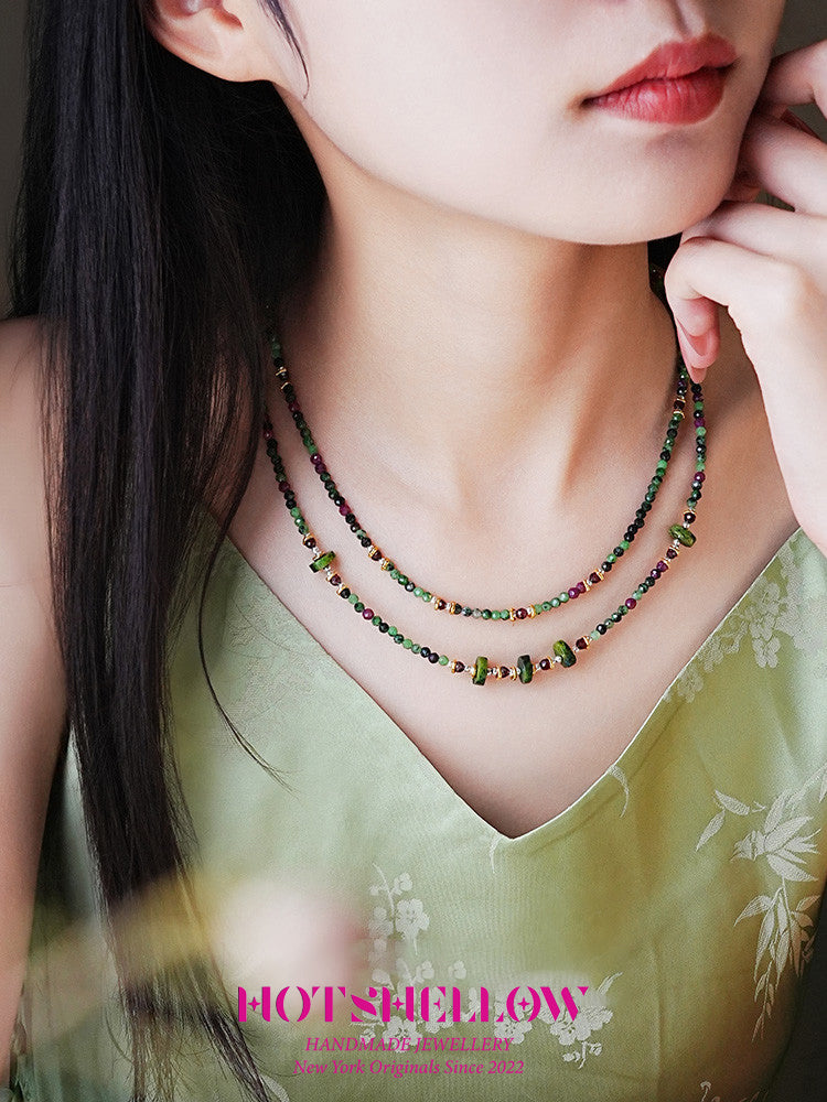 Emerald Harmony Czech Bead Double-Layer Necklace