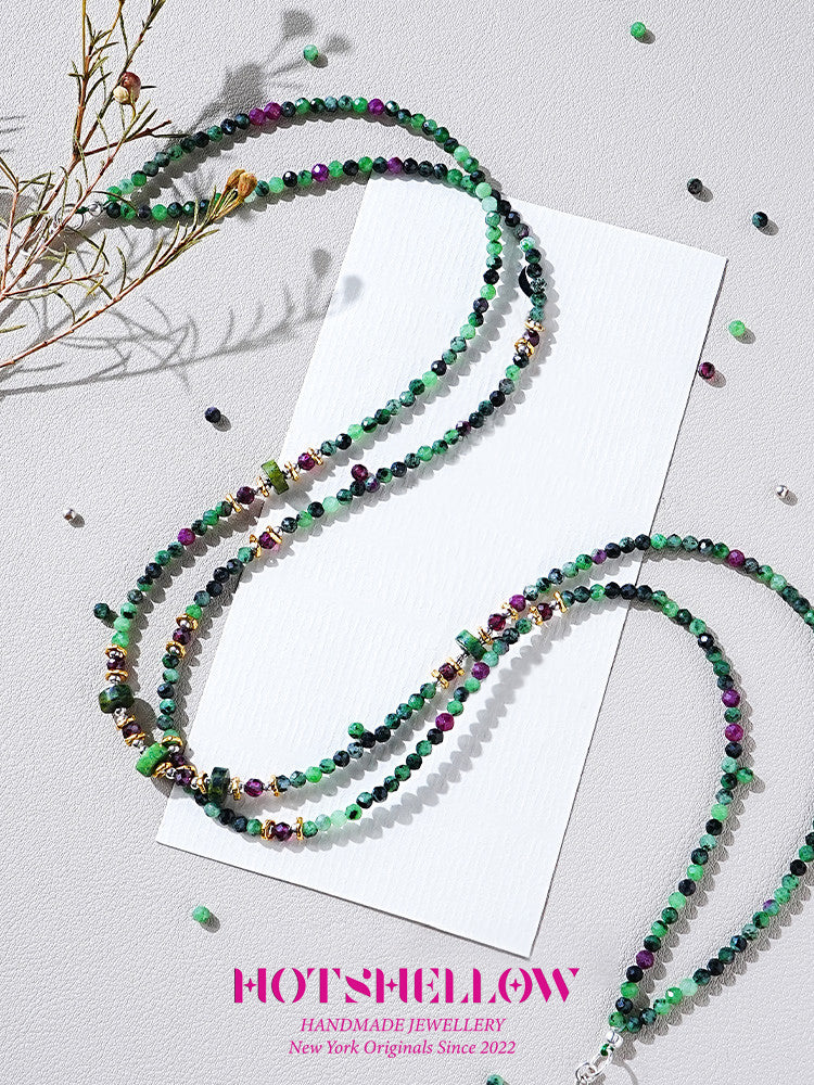 Emerald Harmony Czech Bead Double-Layer Necklace