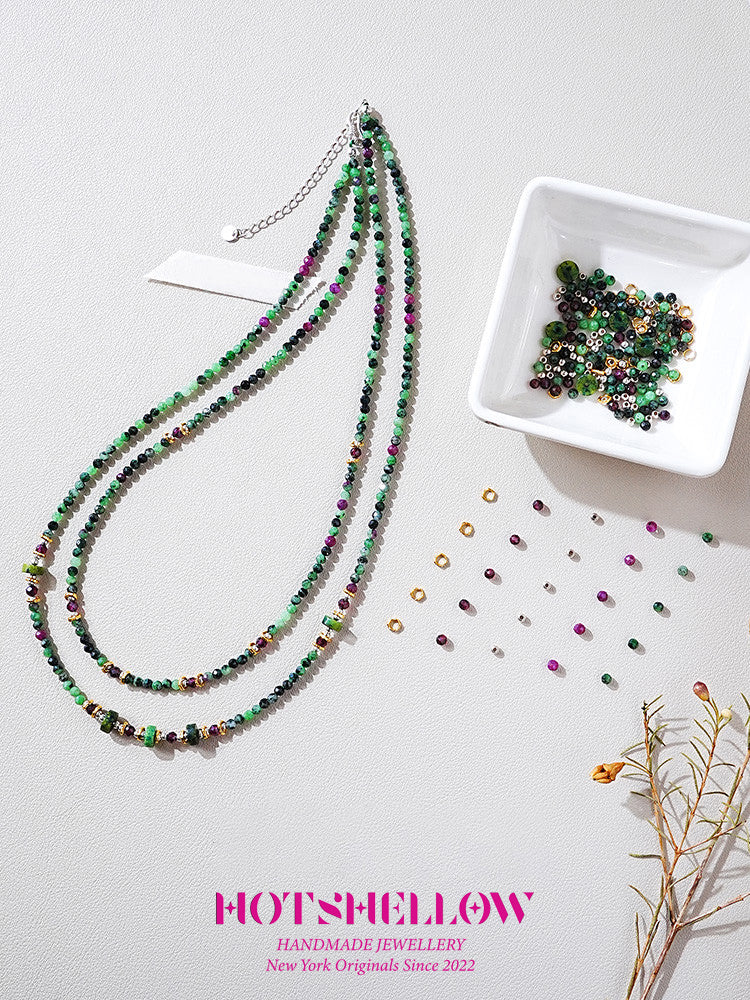 Emerald Harmony Czech Bead Double-Layer Necklace