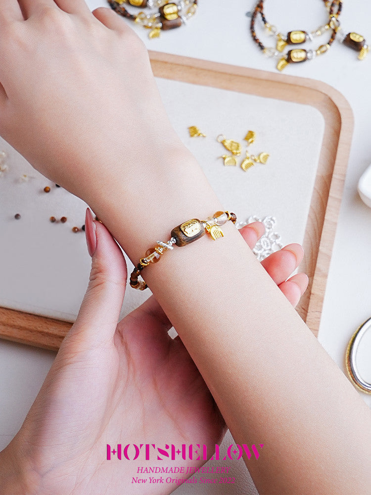 Golden Serenity Tiger Eye and Agarwood Bracelet