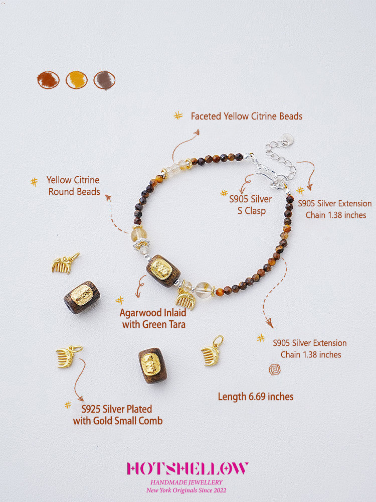 Golden Serenity Tiger Eye and Agarwood Bracelet