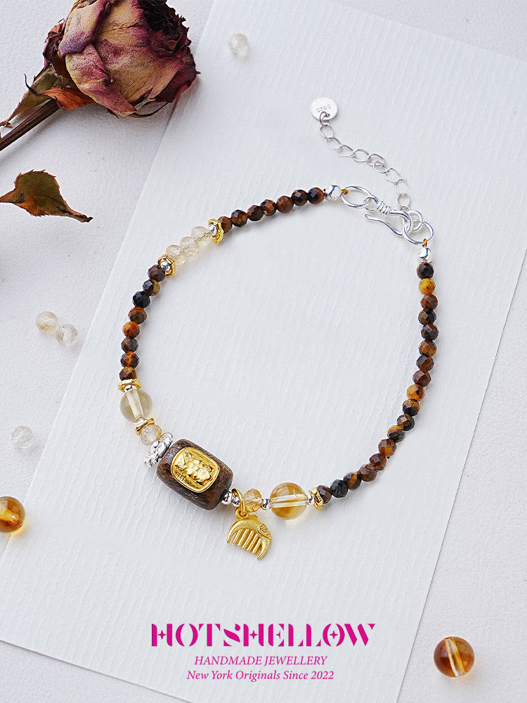 Golden Serenity Tiger Eye and Agarwood Bracelet