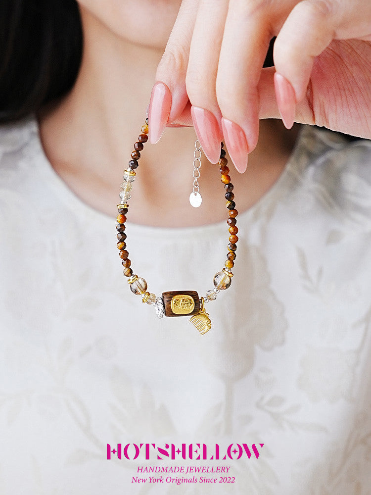 Golden Serenity Tiger Eye and Agarwood Bracelet