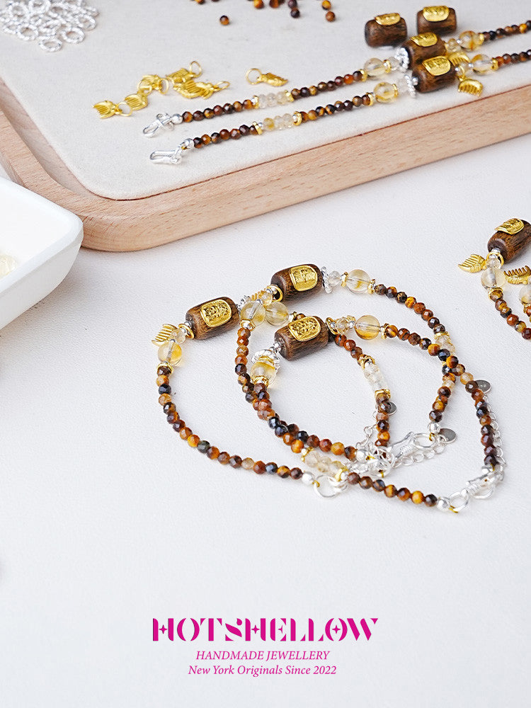 Golden Serenity Tiger Eye and Agarwood Bracelet