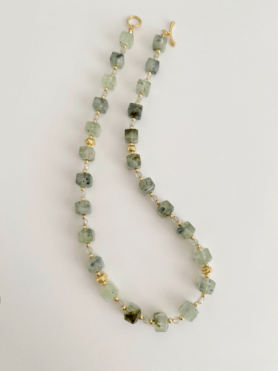 Handcrafted Natural Prehnite Gold Plated Necklace-HOTSHELLOW-P1