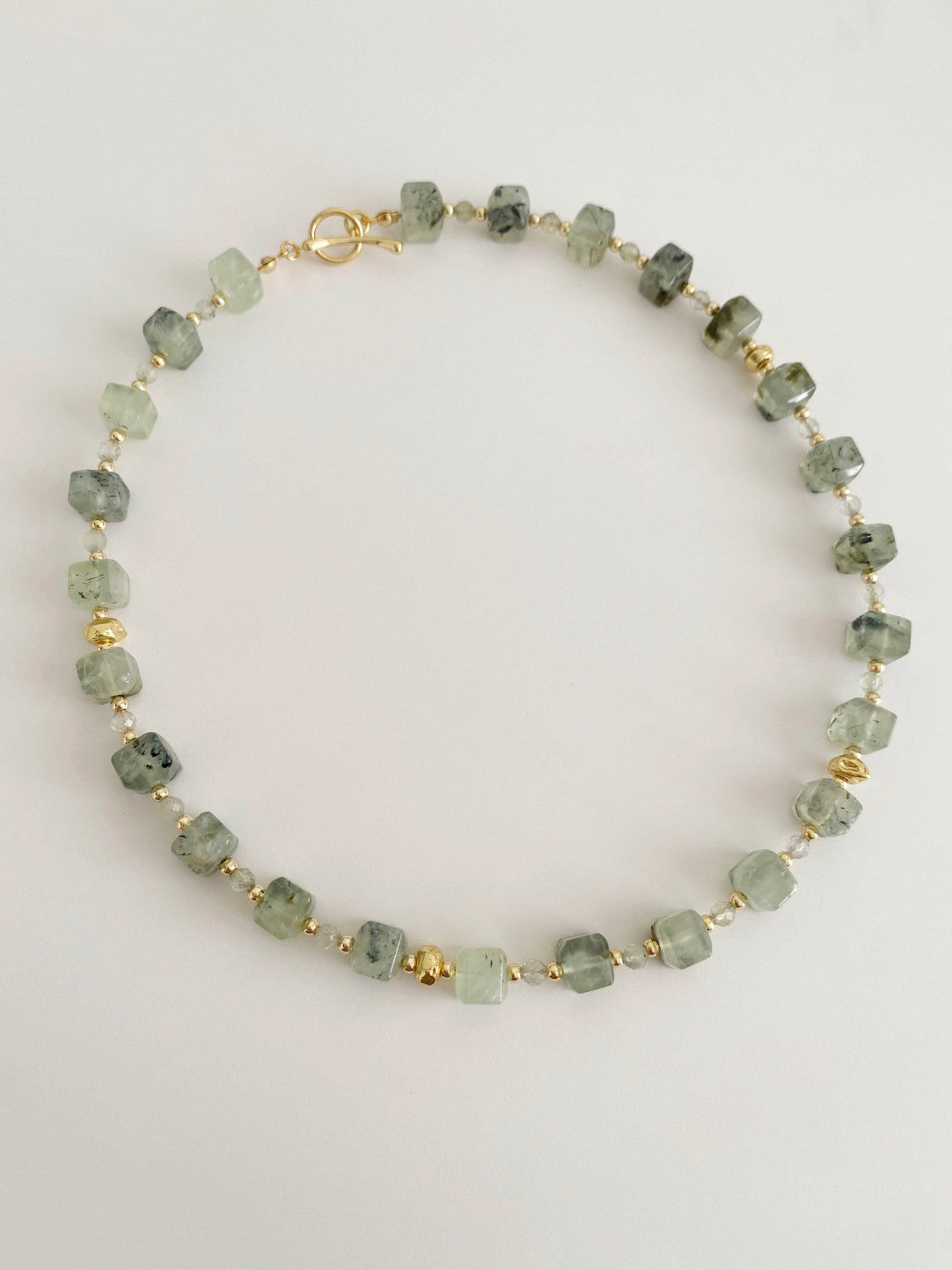 Handcrafted Natural Prehnite Gold Plated Necklace-HOTSHELLOW-P4