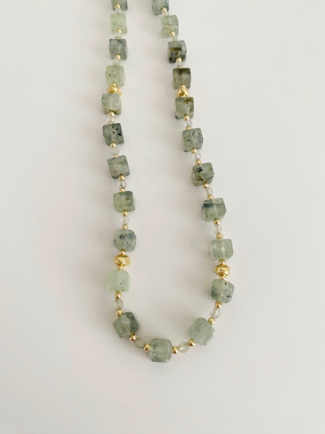 Handcrafted Natural Prehnite Gold Plated Necklace-HOTSHELLOW-P5