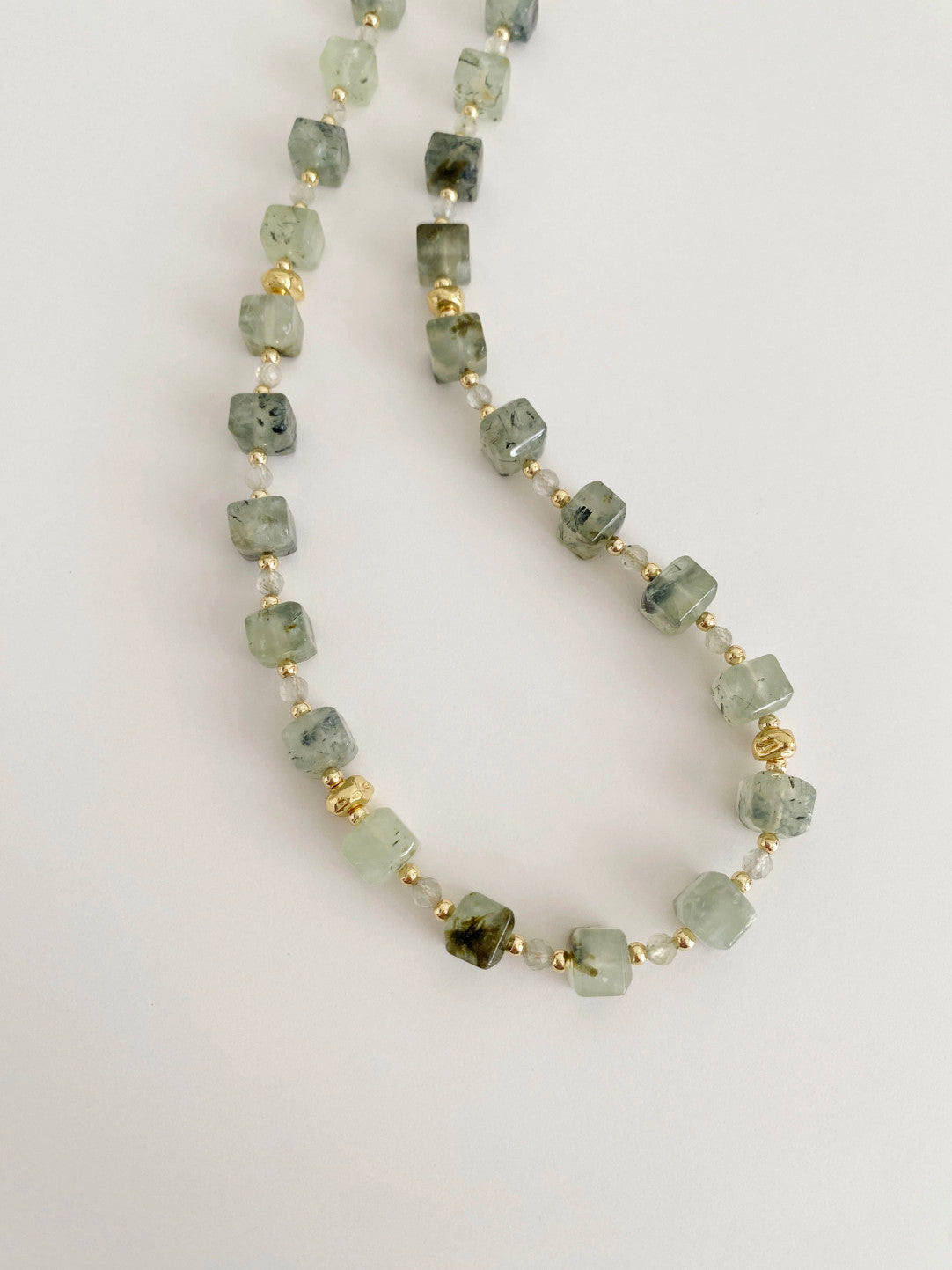 Handcrafted Natural Prehnite Gold Plated Necklace-HOTSHELLOW-P6