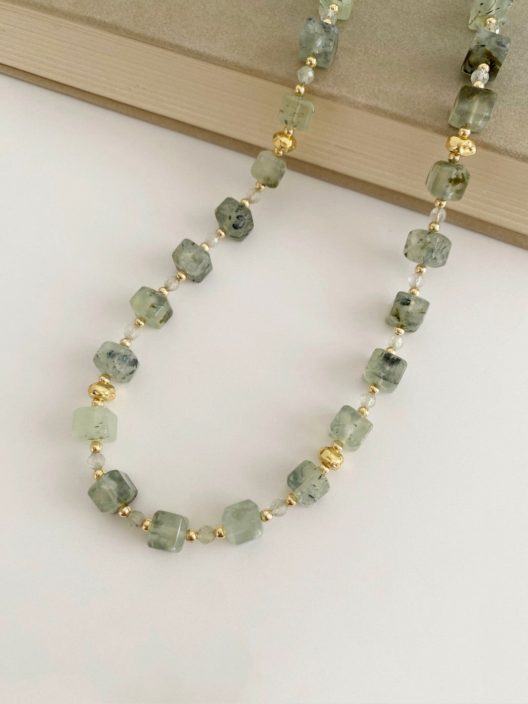 Handcrafted Natural Prehnite Gold Plated Necklace-HOTSHELLOW-P7