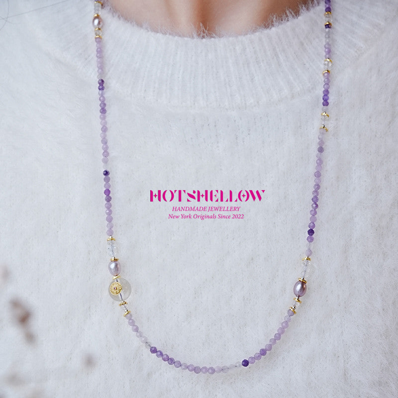 Lavender Sunset Lilac Beaded Necklace and BraceletSet-HOTSHELLOW-P2