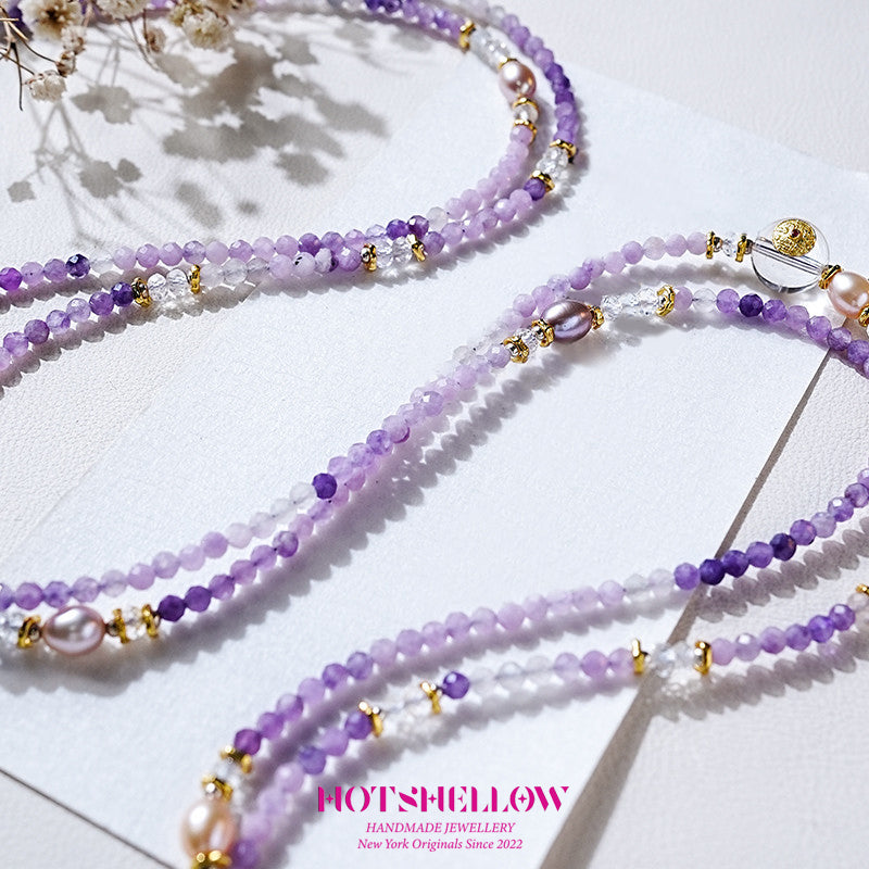 Lavender Sunset Lilac Beaded Necklace and BraceletSet-HOTSHELLOW-P3