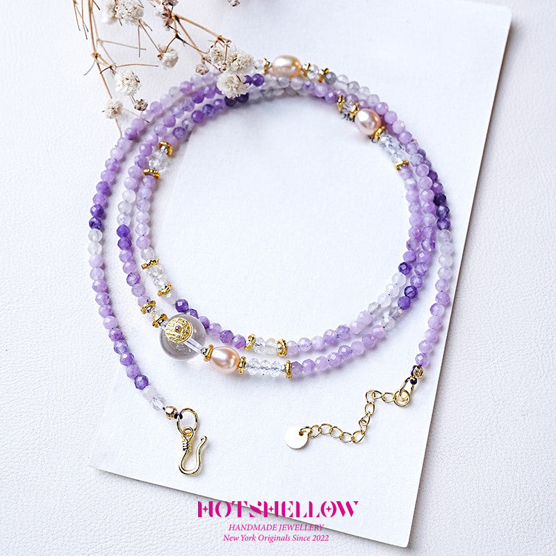 Lavender Sunset Lilac Beaded Necklace and BraceletSet-HOTSHELLOW-P4