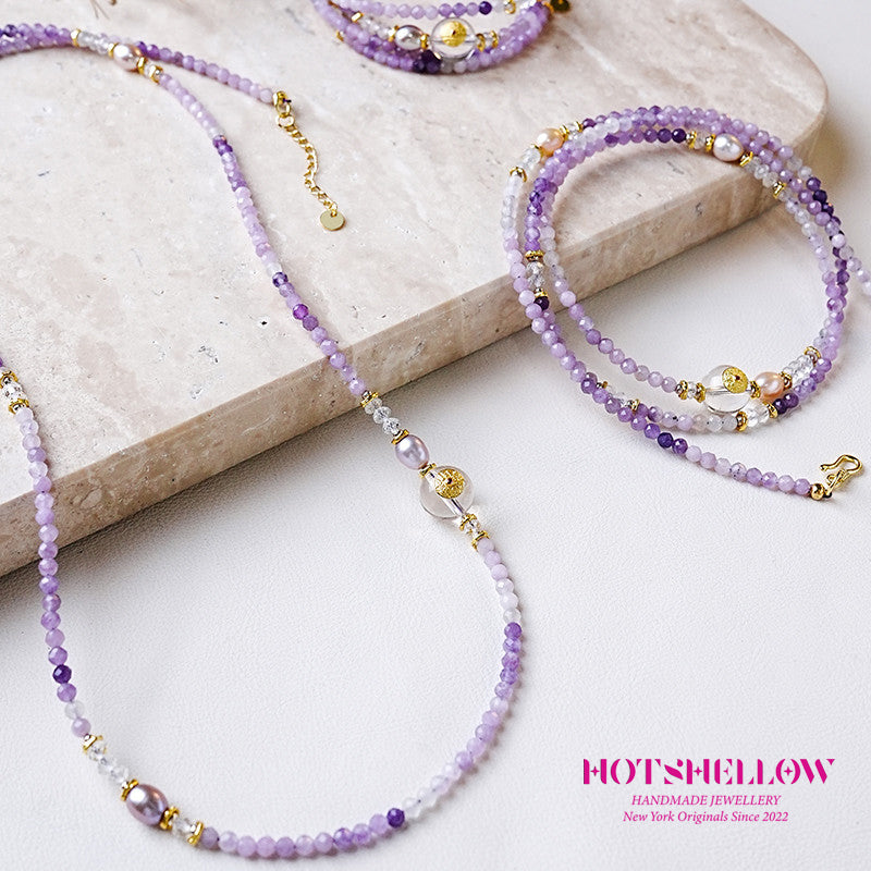 Lavender Sunset Lilac Beaded Necklace and BraceletSet-HOTSHELLOW-P8