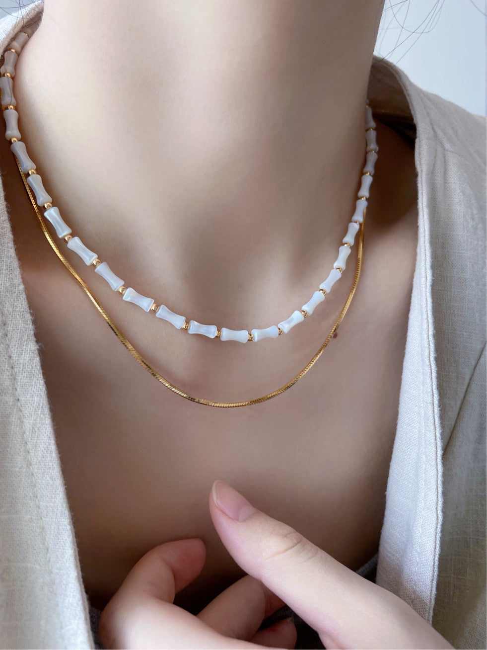 Mother-of-Pearl Beaded Necklace Set