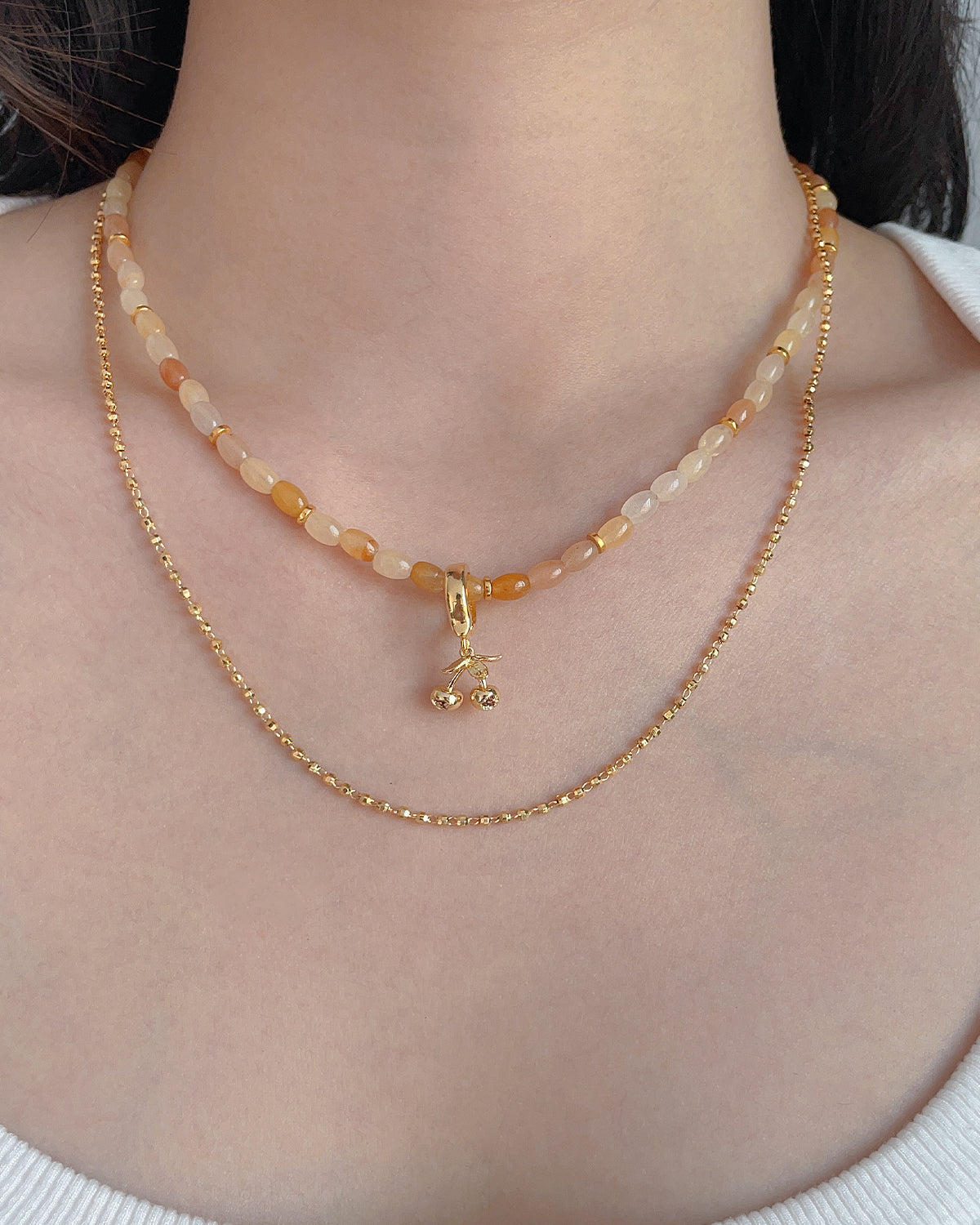 Gold Fortune Topaz Rice Beads Necklace