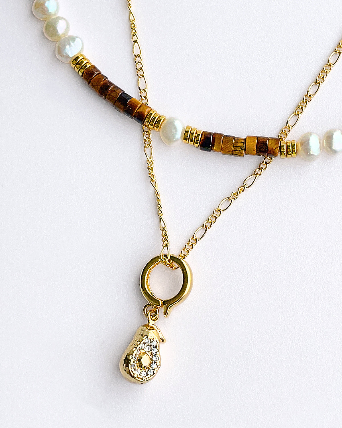 Tiger's Eye & Baroque Pearl Fruit Lover Layered Necklace