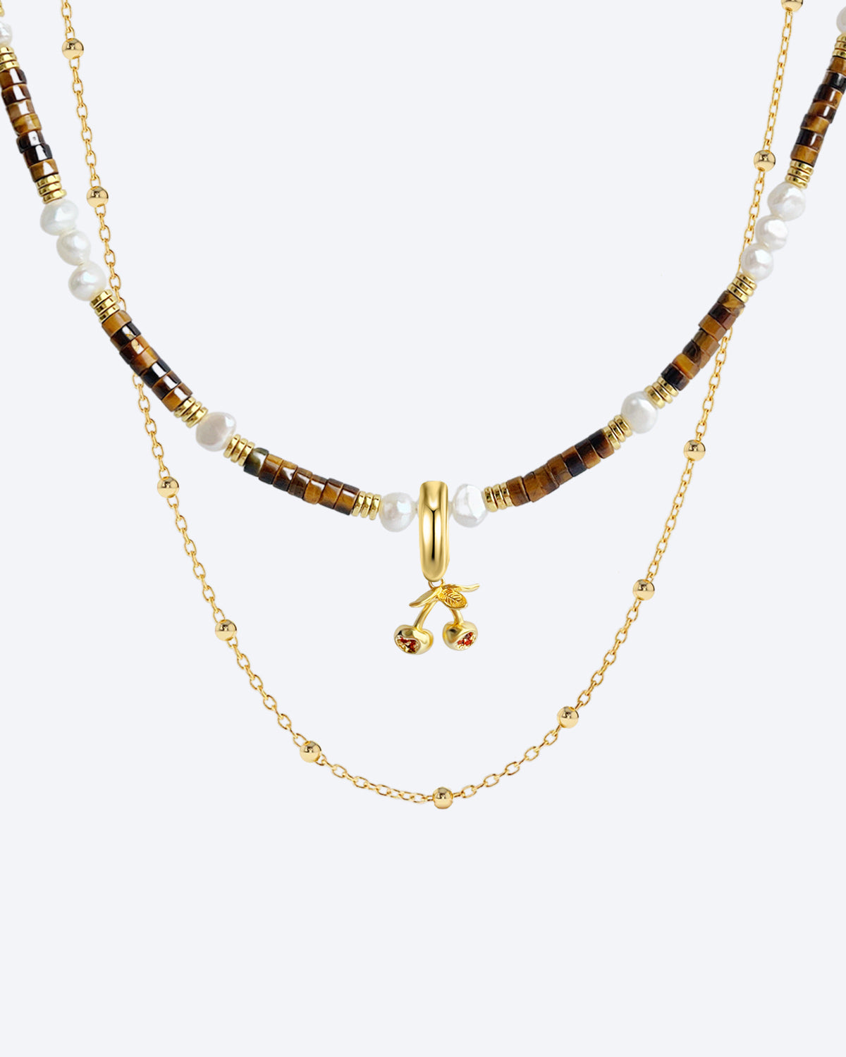 Tiger's Eye & Baroque Pearl Fruit Lover Layered Necklace