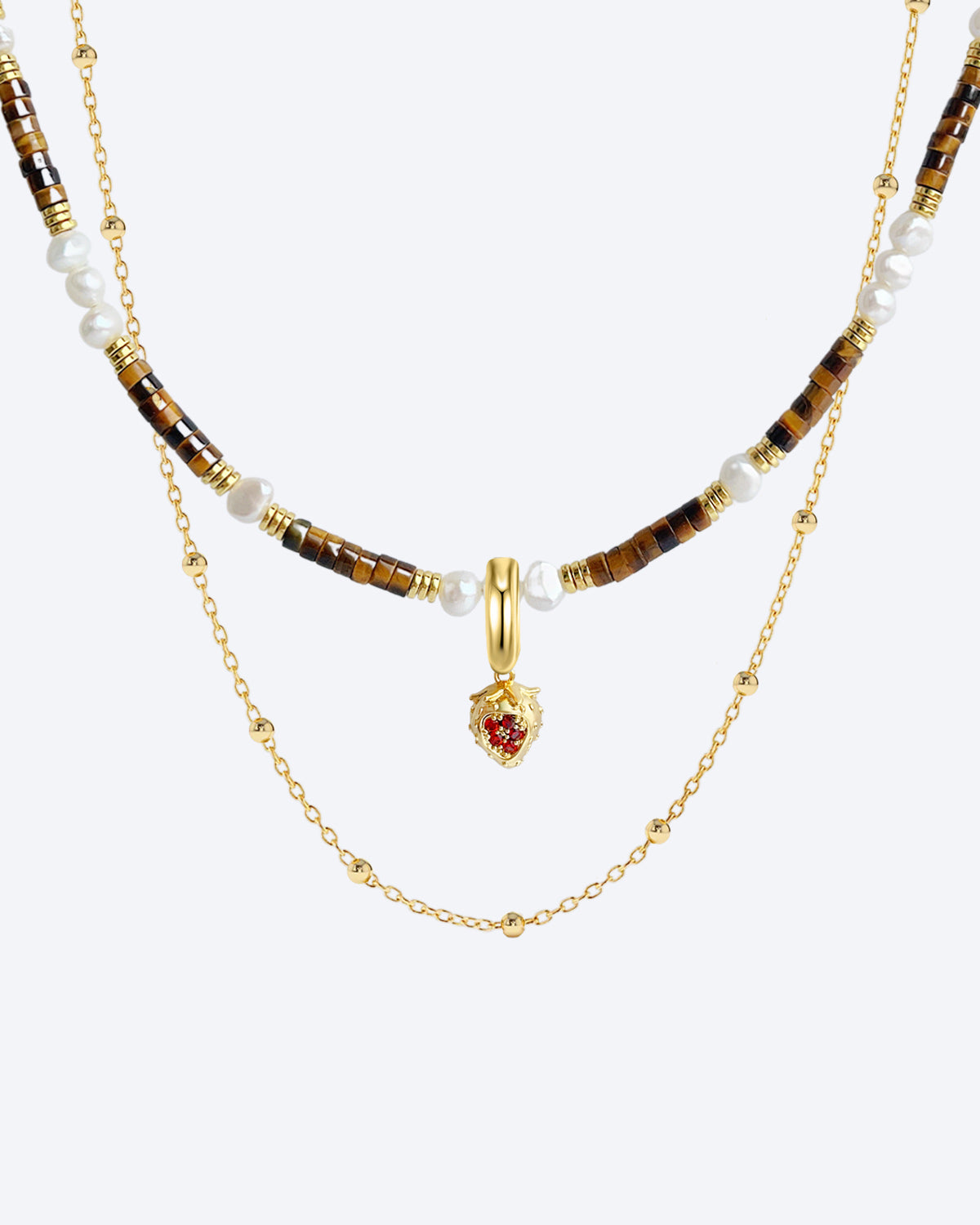 Tiger's Eye & Baroque Pearl Fruit Lover Layered Necklace