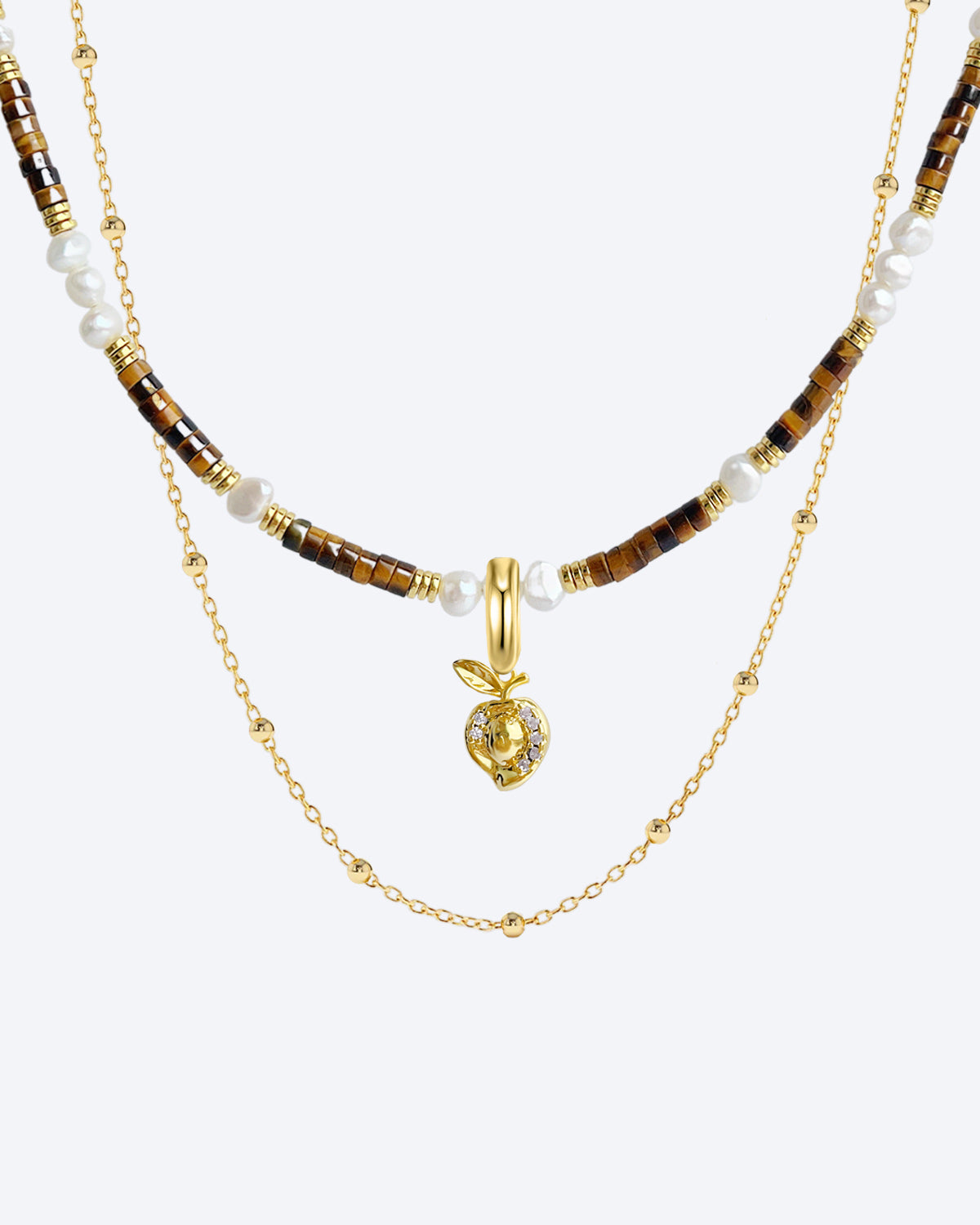 Tiger's Eye & Baroque Pearl Fruit Lover Layered Necklace