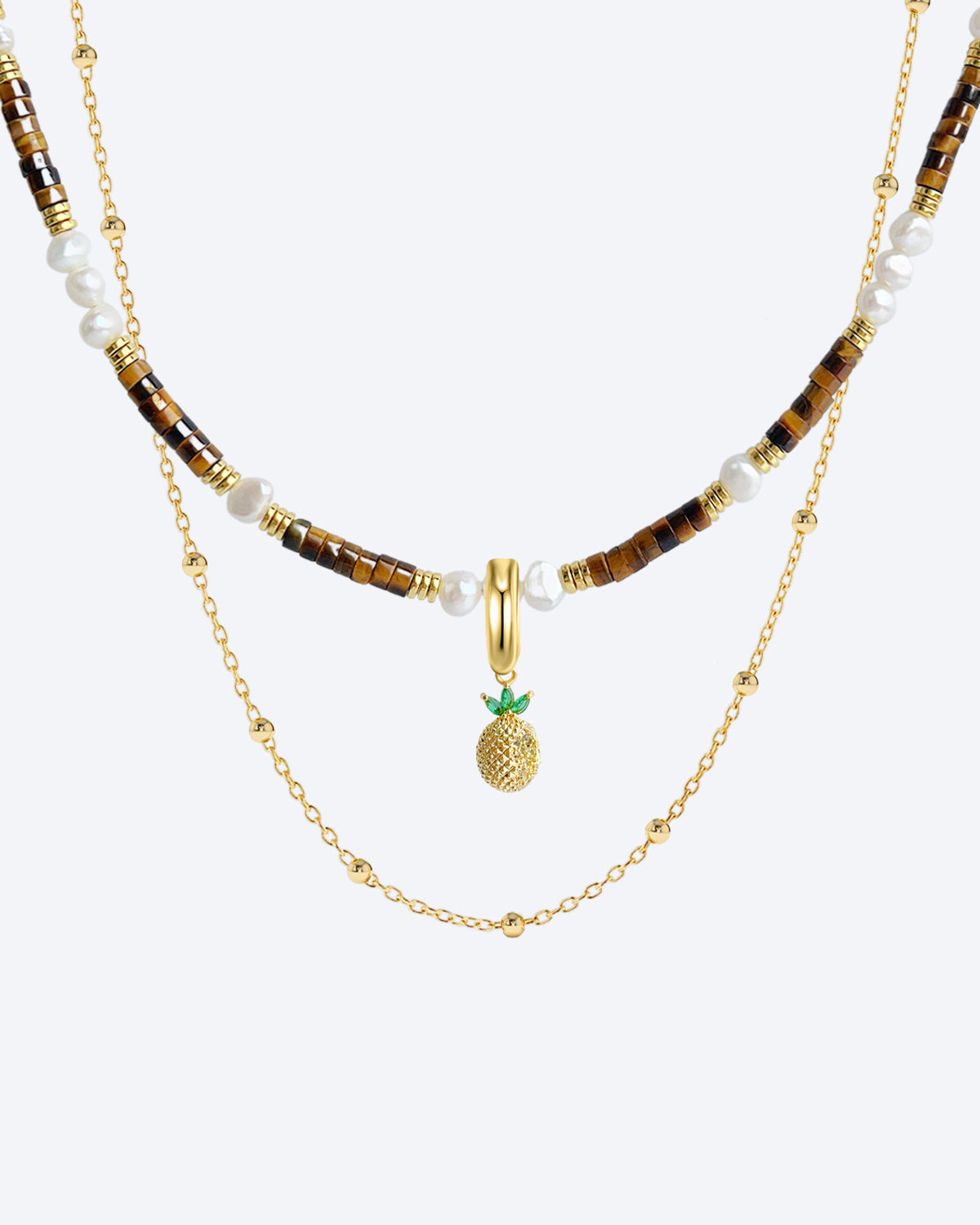 Tiger's Eye & Baroque Pearl Fruit Lover Layered Necklace