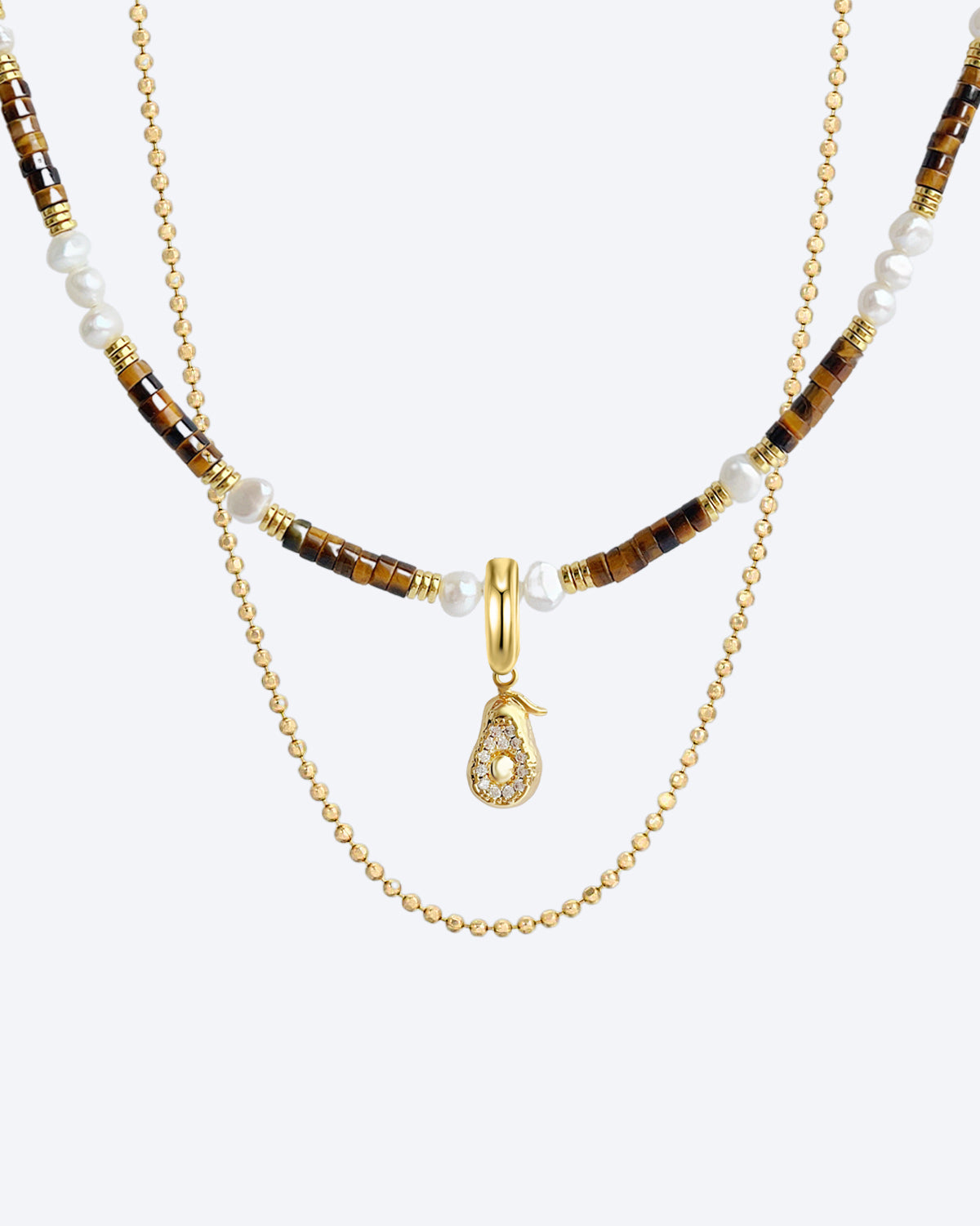 Tiger's Eye & Baroque Pearl Fruit Lover Layered Necklace