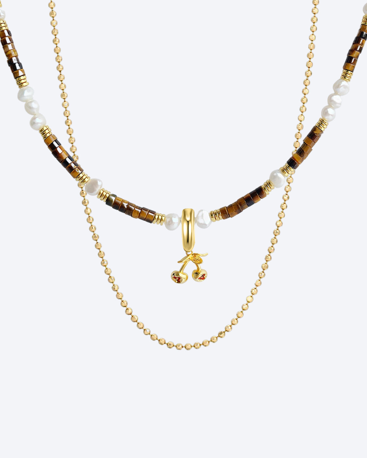 Tiger's Eye & Baroque Pearl Fruit Lover Layered Necklace