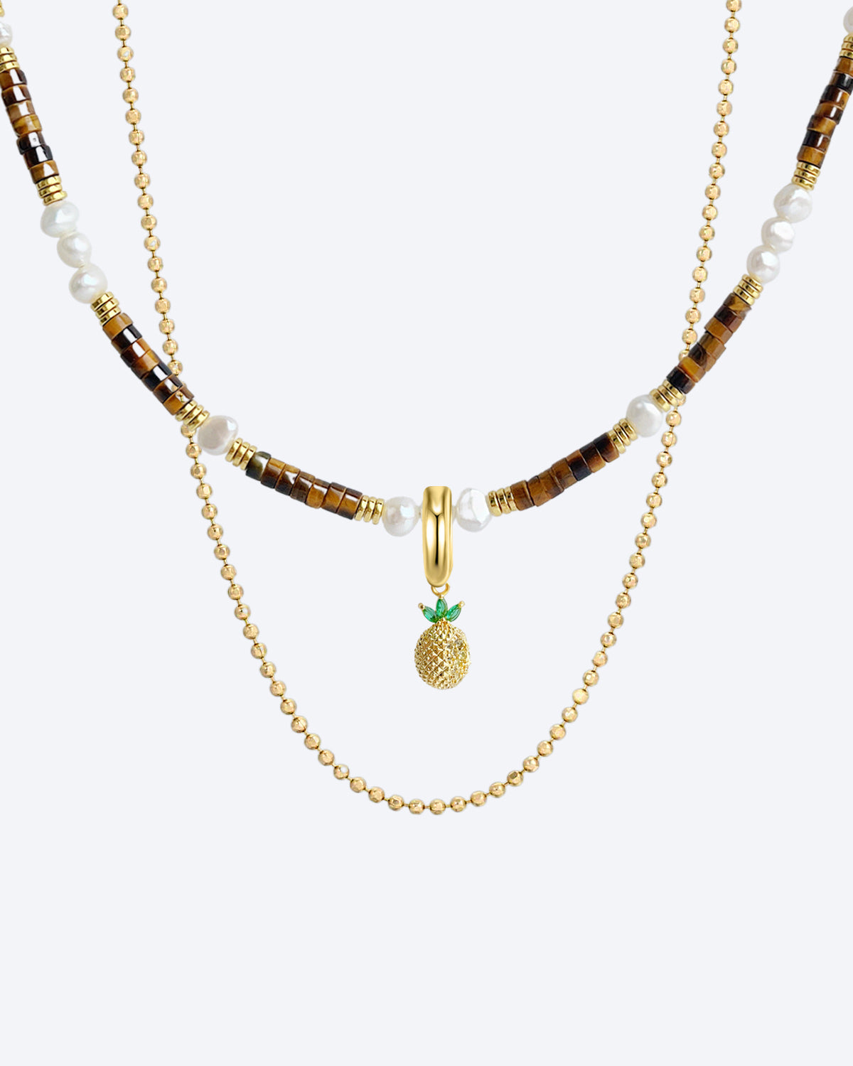 Tiger's Eye & Baroque Pearl Fruit Lover Layered Necklace