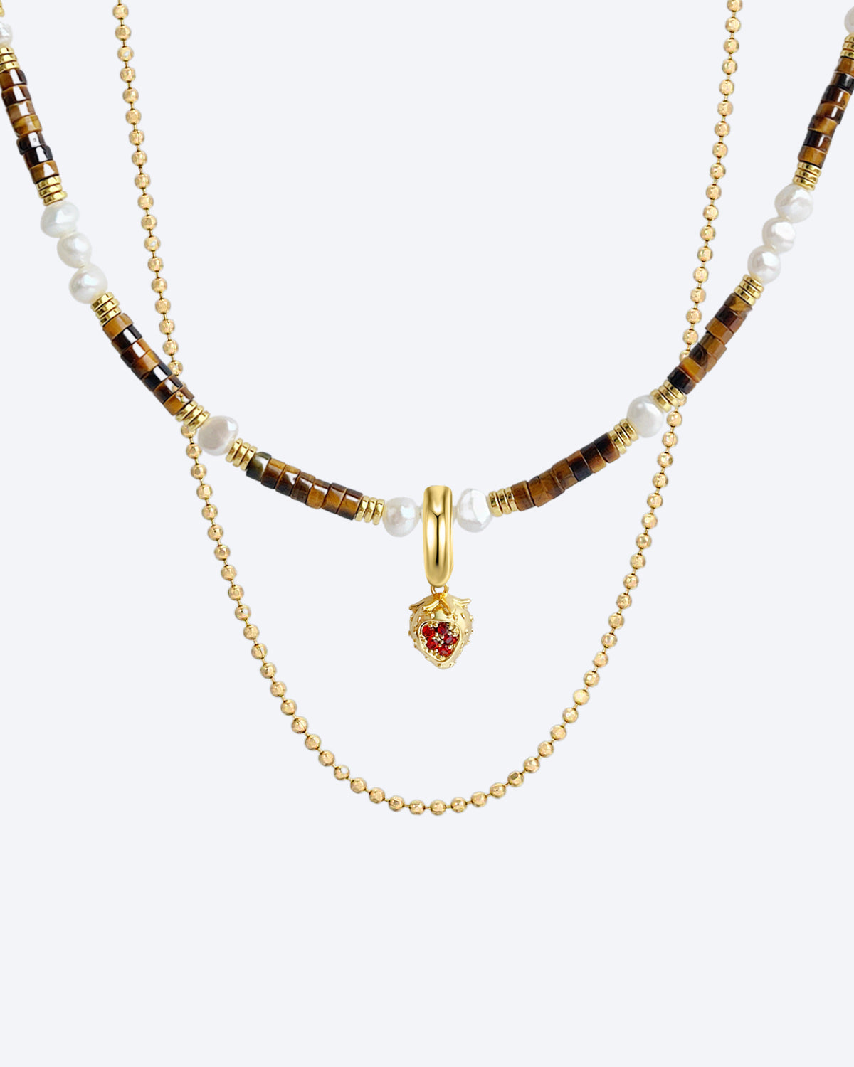 Tiger's Eye & Baroque Pearl Fruit Lover Layered Necklace