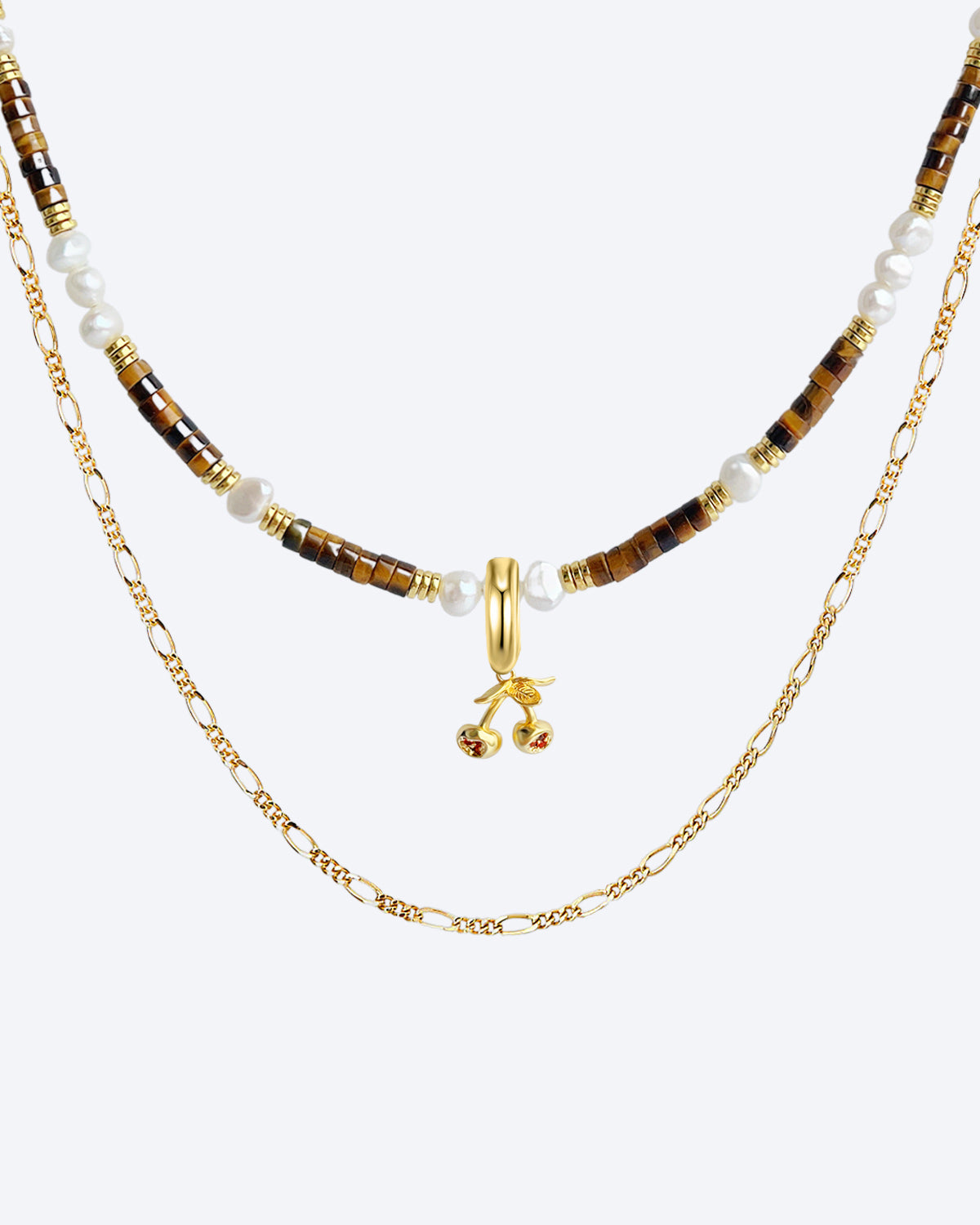 Tiger's Eye & Baroque Pearl Fruit Lover Layered Necklace