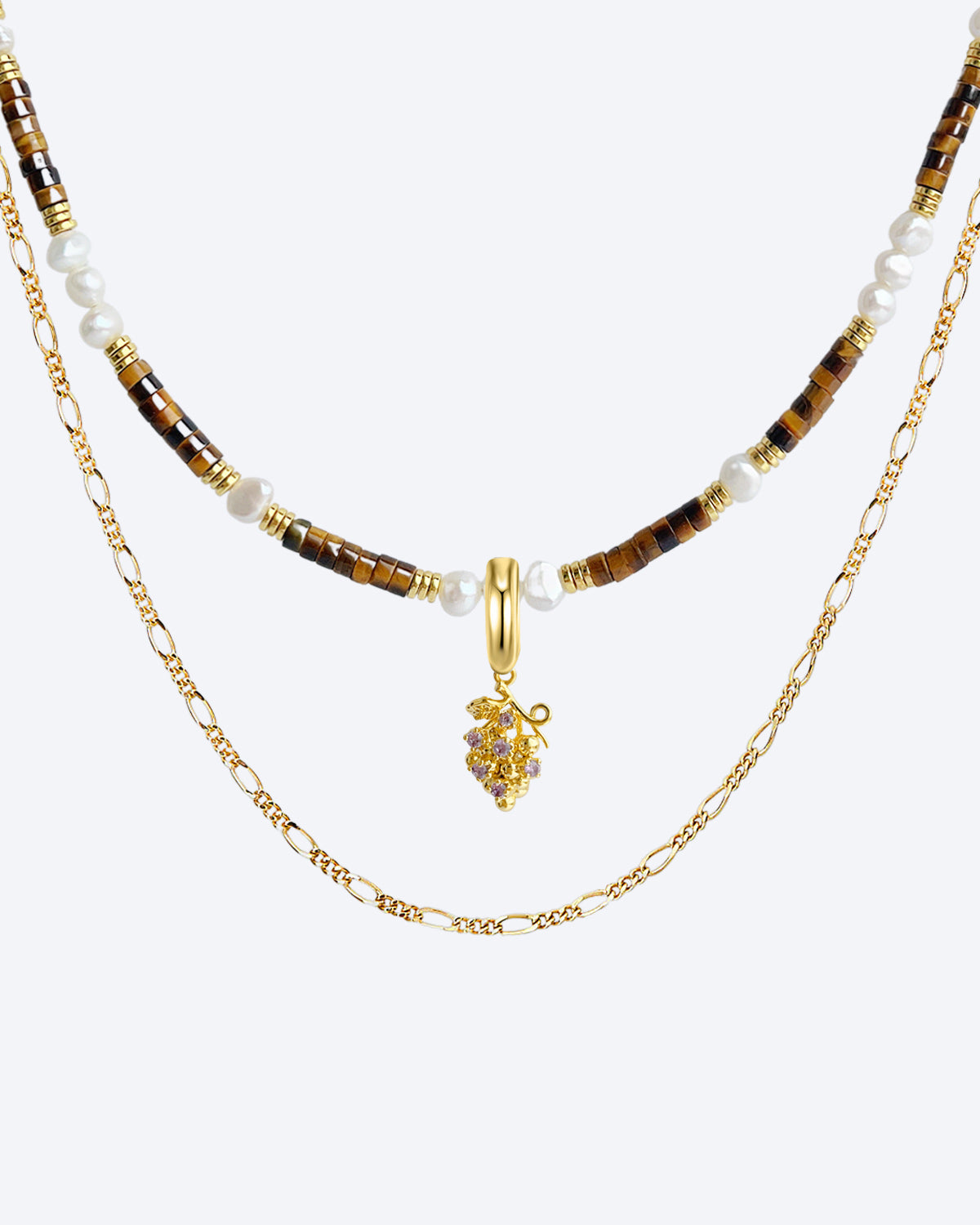 Tiger's Eye & Baroque Pearl Fruit Lover Layered Necklace