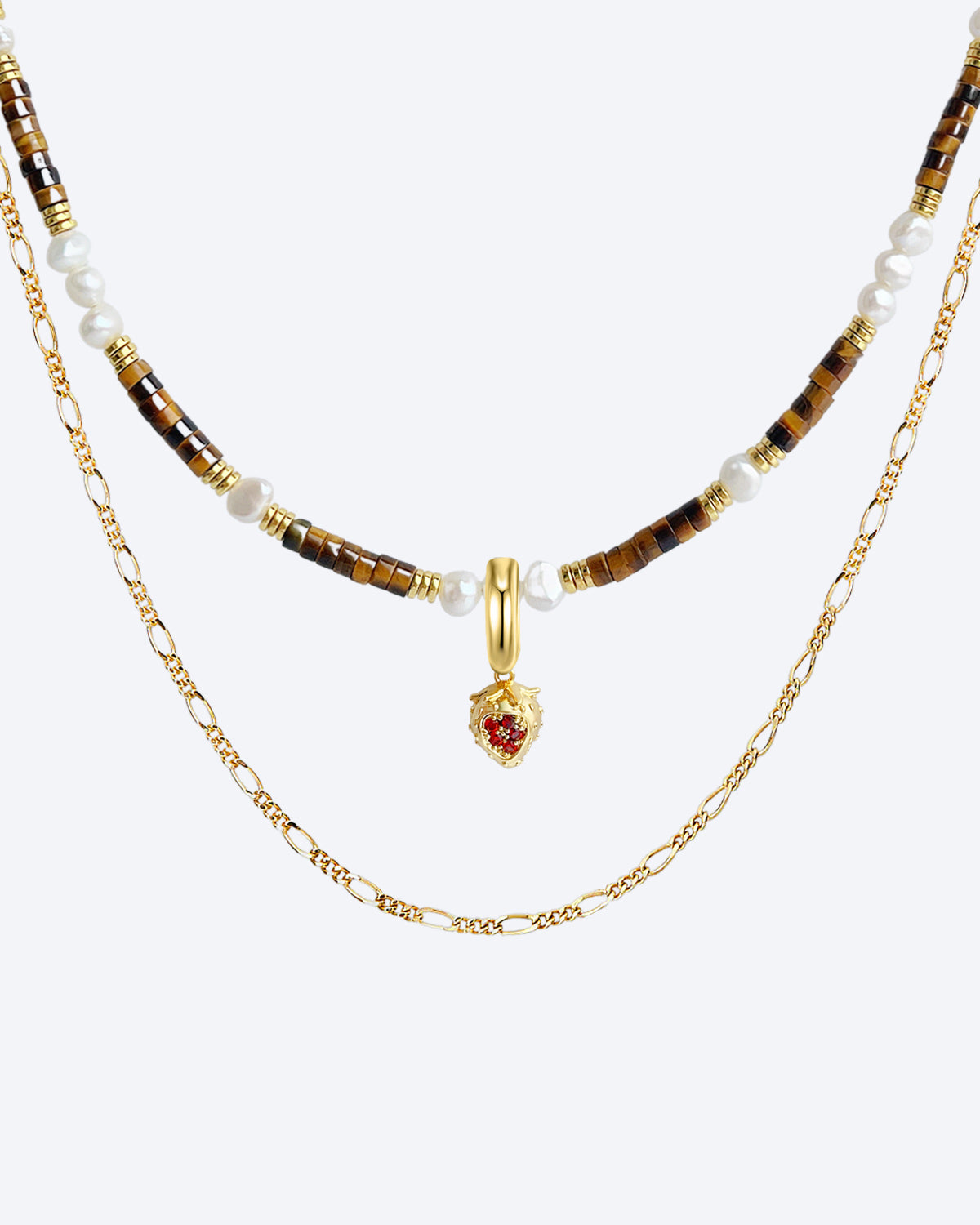 Tiger's Eye & Baroque Pearl Fruit Lover Layered Necklace