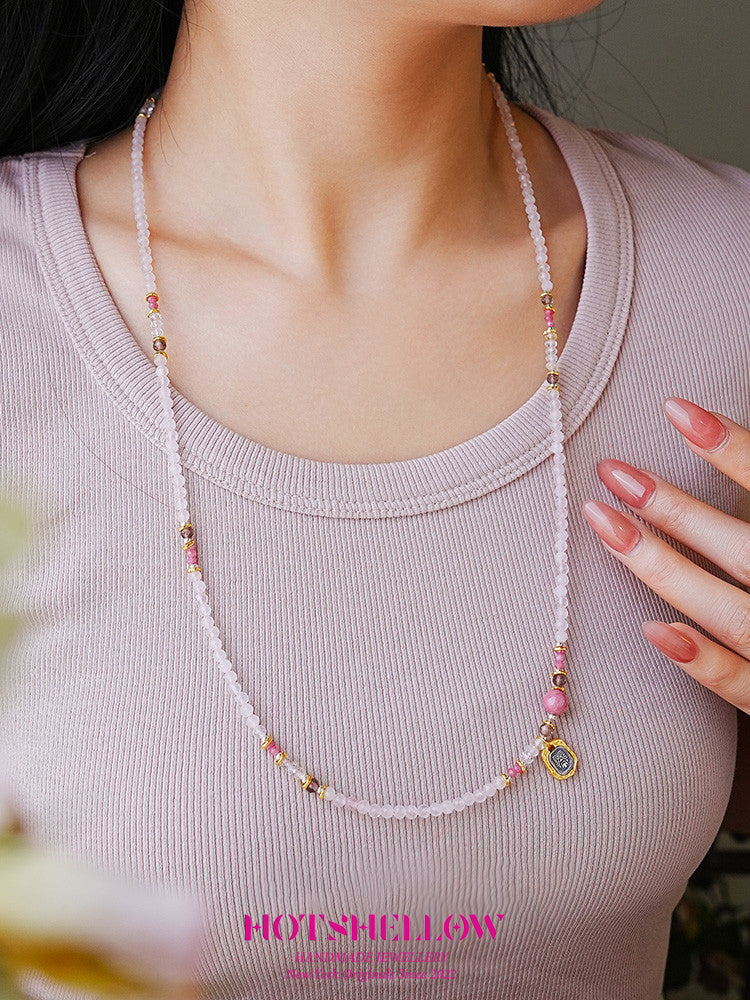 Rose Quartz Serenity Necklace with Rhodonite & Obsidian Accents