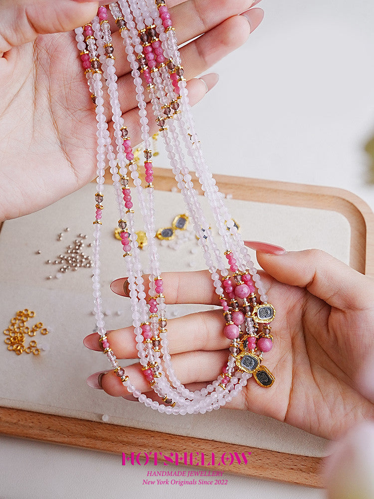 Rose Quartz Serenity Necklace with Rhodonite & Obsidian Accents