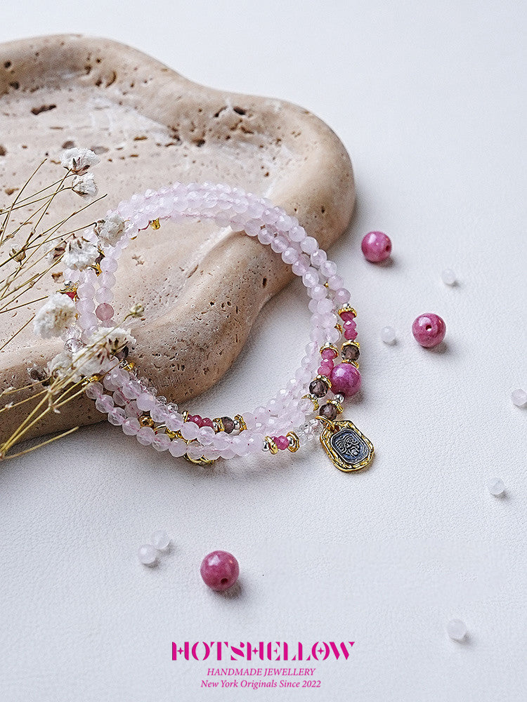 Rose Quartz Serenity Necklace with Rhodonite & Obsidian Accents