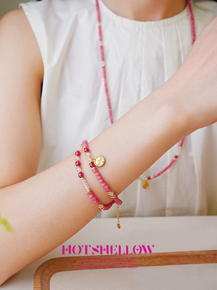 Ruby Blossom Radiance Double-Layer Bracelet